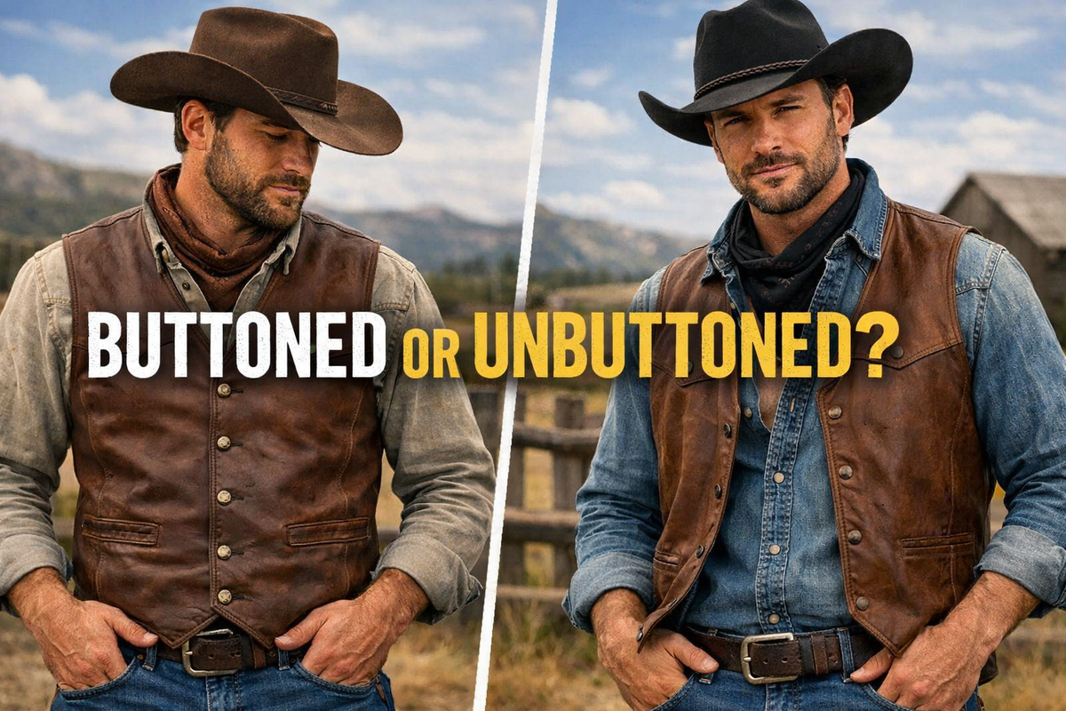 Should Men Wear a Western Leather Vest Buttoned or Unbuttoned? - Wild West Wears