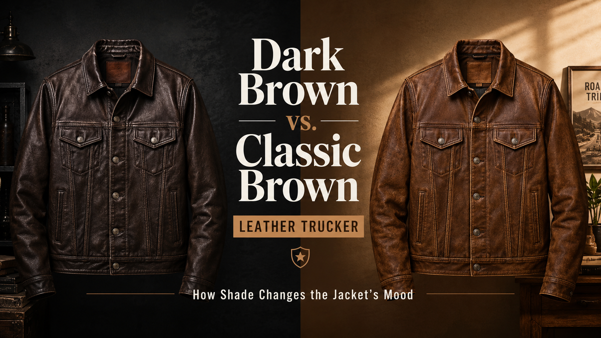 Dark Brown vs. Classic Brown Leather Trucker: How Shade Changes the Jacket's Mood - Wild West Wears