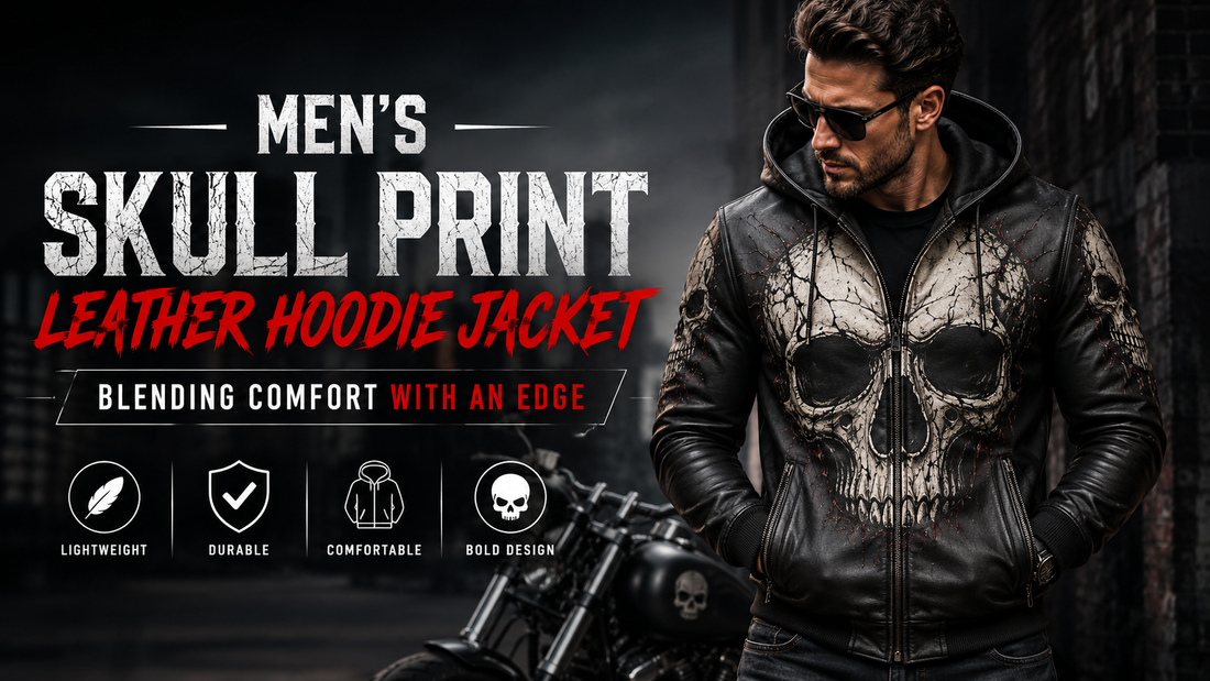 Men's Skull Print Leather Hoodie Jacket: Blending Comfort with an Edge - Wild West Wears