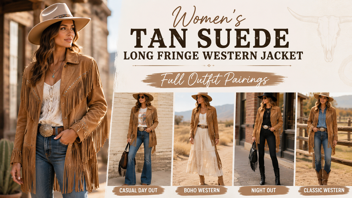 Women's Tan Suede Long Fringe Western Jacket: Full Outfit Pairings - Wild West Wears