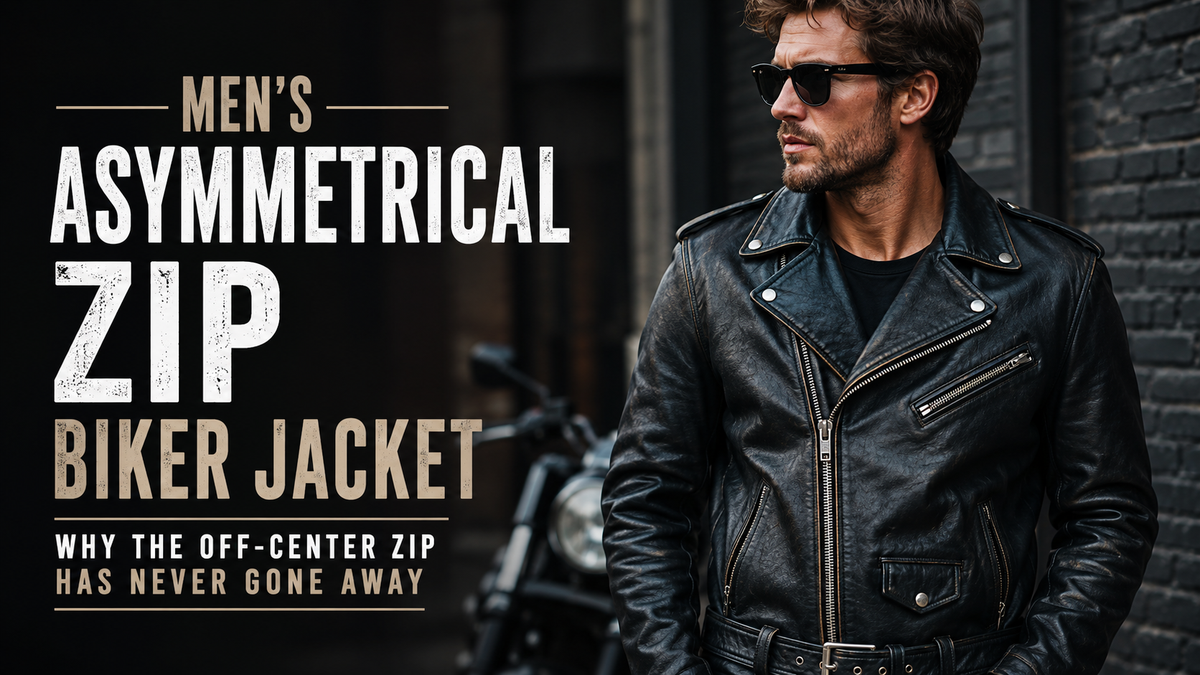 Men's Asymmetrical Zip Biker Jacket: Why the Off-Center Zip Has Never Gone Away - Wild West Wears