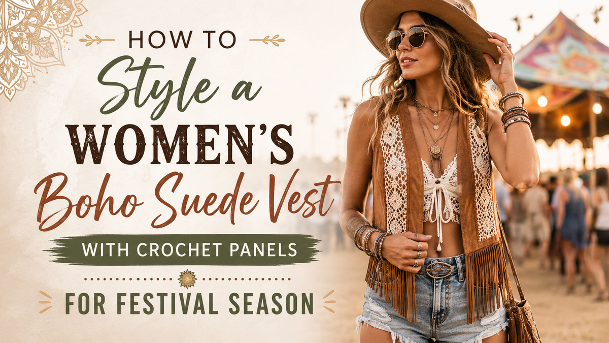 How to Style a Women's Boho Suede Vest with Crochet Panels for Festival Season - Wild West Wears