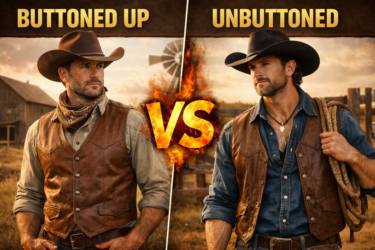 Should Men Wear Western Leather Vests Buttoned or Unbuttoned? - Wild West Wears