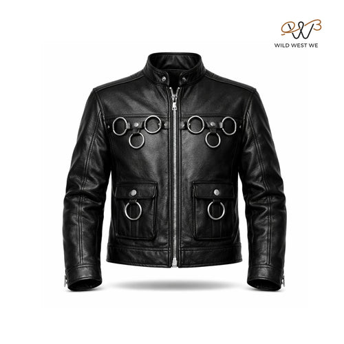Men’s Black Multi-Buckle Leather Jacket