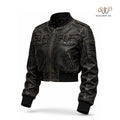 Women’s Black Cropped Biker Leather Jacket
