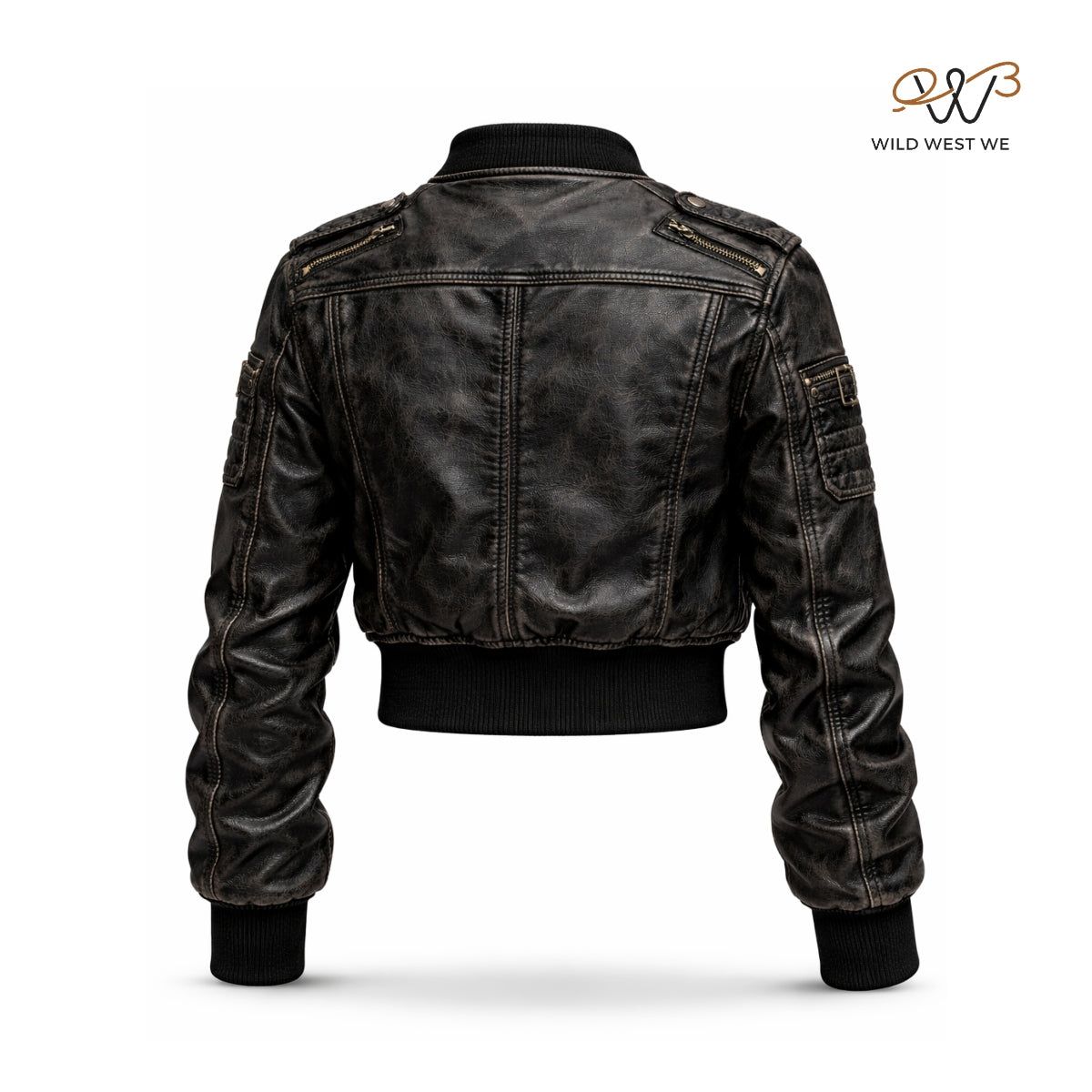 Women’s Black Cropped Biker Leather Jacket