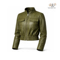 Women’s Olive Green Cropped Leather Jacket