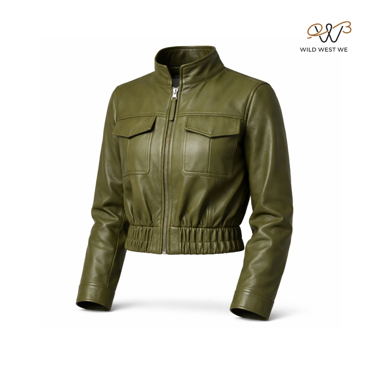 Women’s Olive Green Cropped Leather Jacket