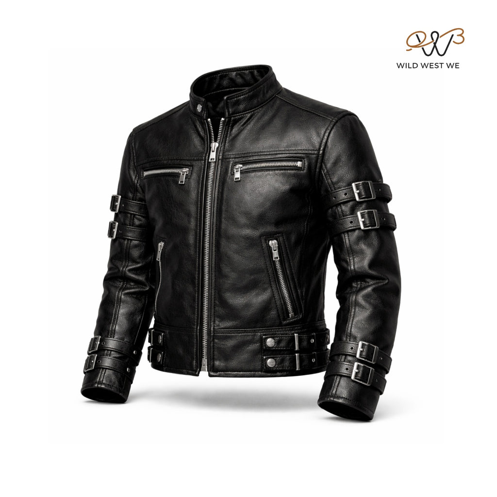 Men’s Black Multi-Buckle Leather Jacket