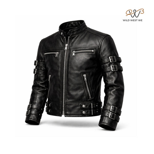 Men’s Black Multi-Buckle Leather Jacket