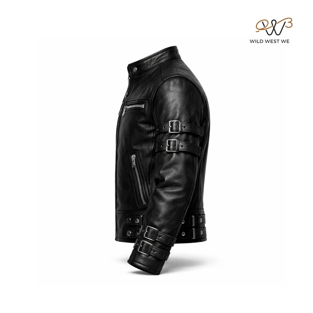 Men’s Black Multi-Buckle Leather Jacket