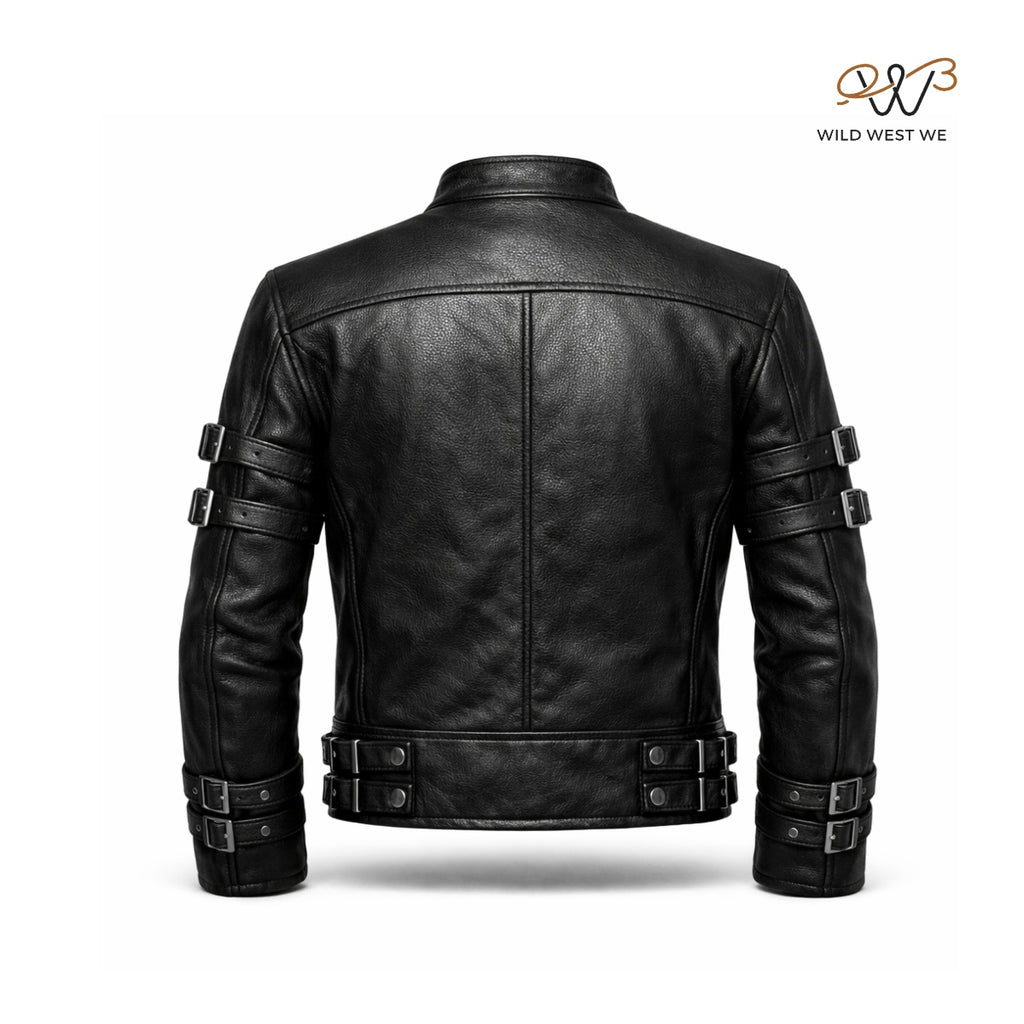 Men’s Black Multi-Buckle Leather Jacket
