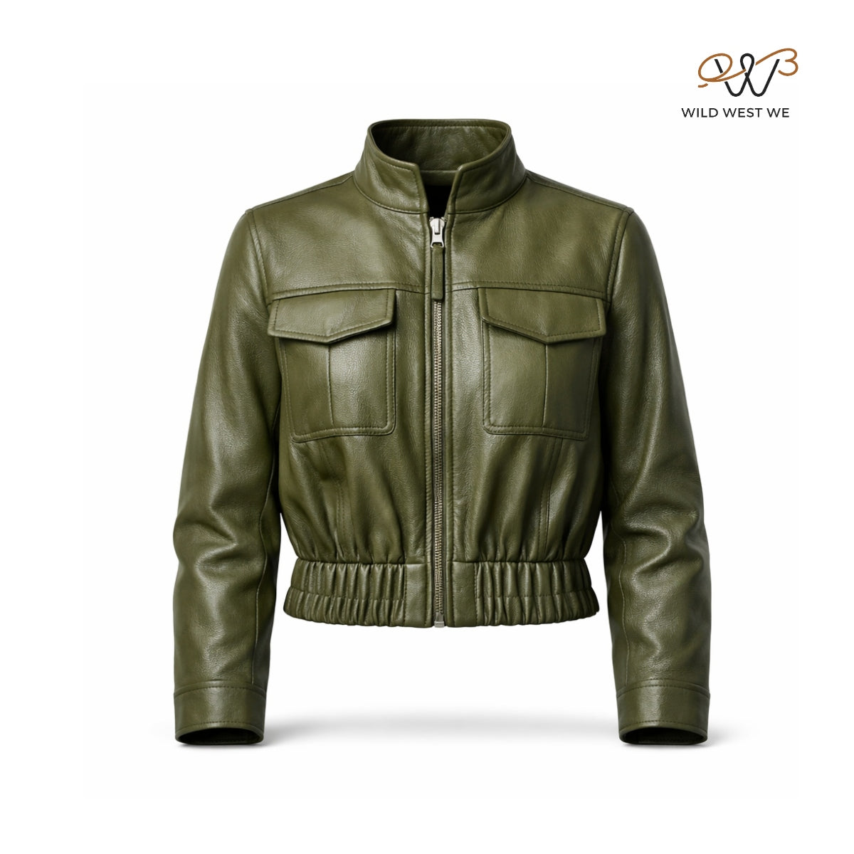 Women’s Olive Green Cropped Leather Jacket