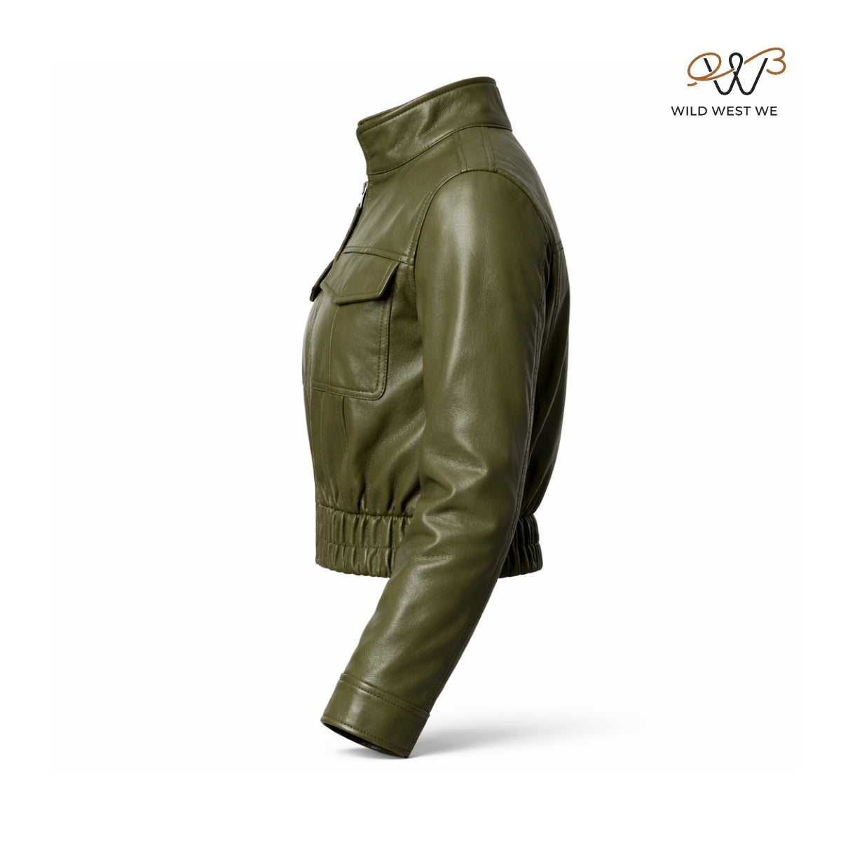 Women’s Olive Green Cropped Leather Jacket