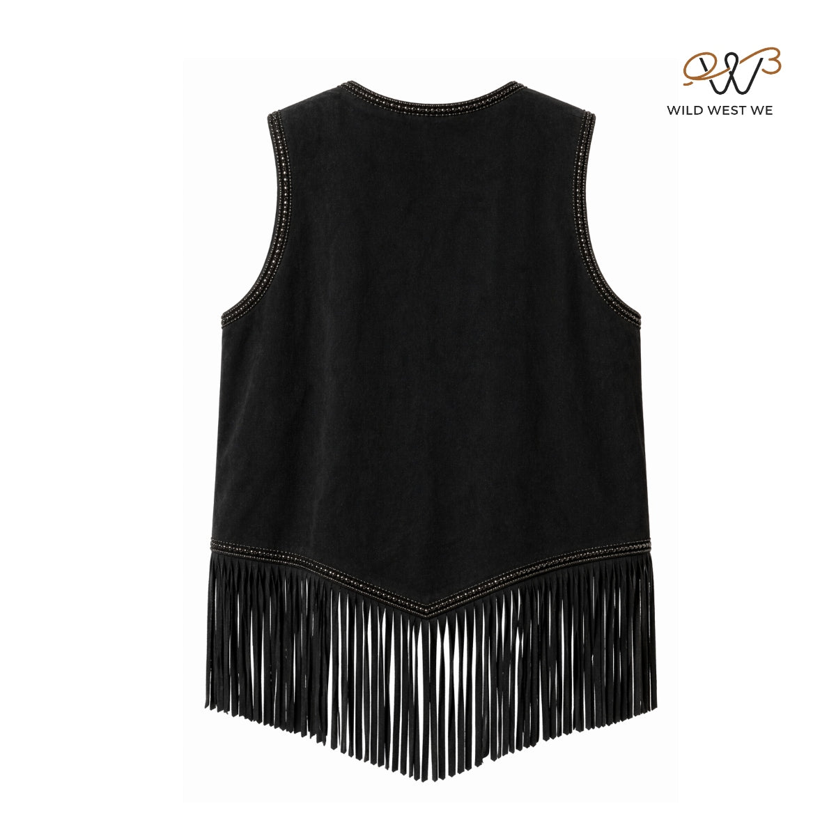Men’s Black Leather Fringe Vest with Beaded Detailing