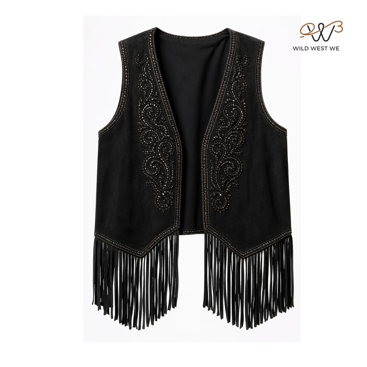 Men’s Black Leather Fringe Vest with Beaded Detailing