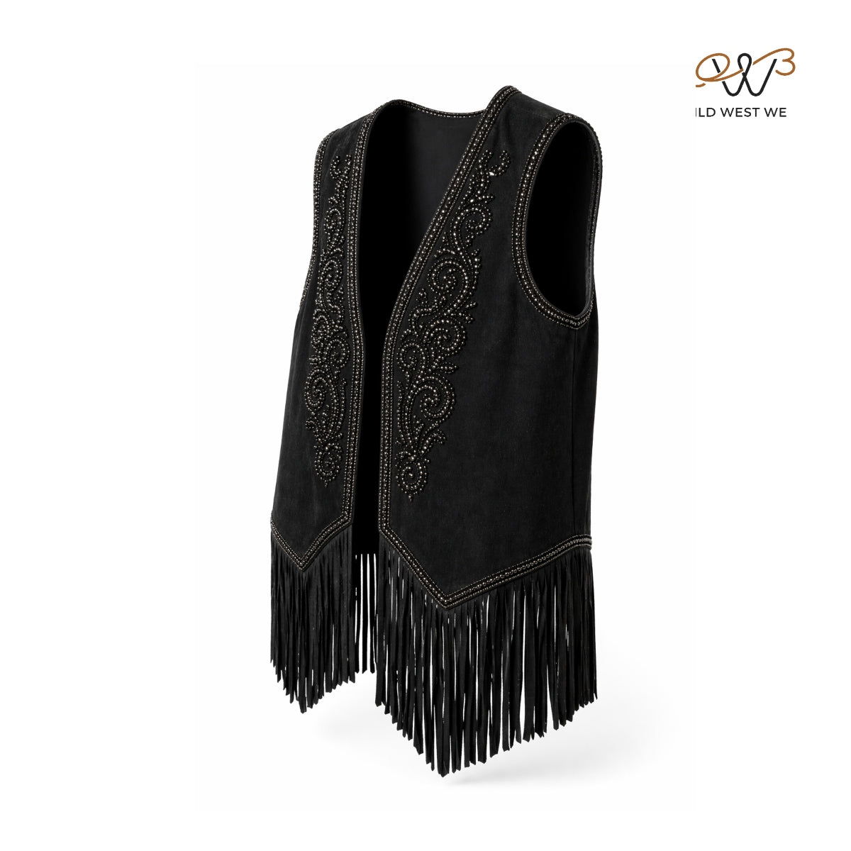 Men’s Black Leather Fringe Vest with Beaded Detailing