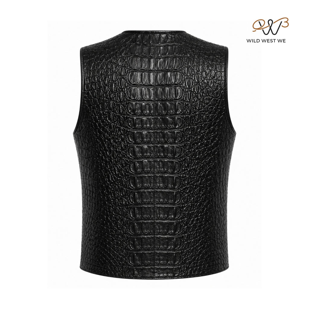 Men’s Black Crocodile Embossed Leather Vest