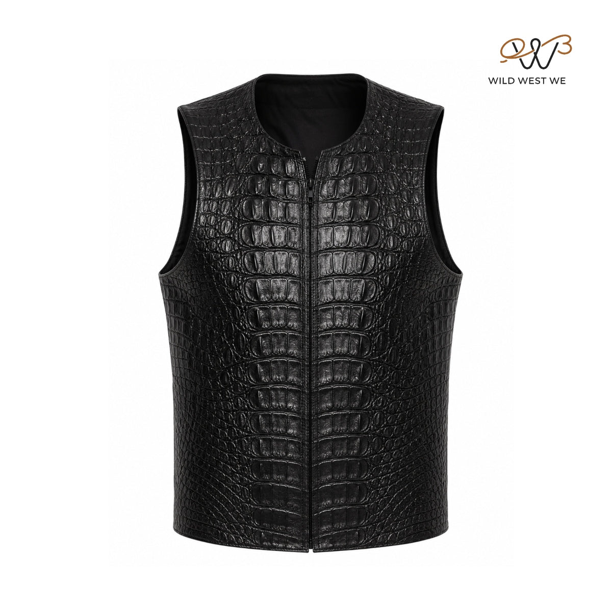 Men’s Black Crocodile Embossed Leather Vest