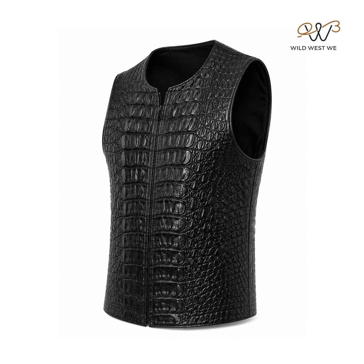 Men’s Black Crocodile Embossed Leather Vest