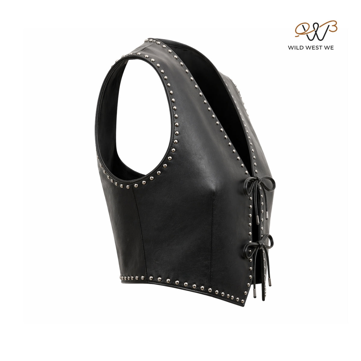Women’s Black Cropped Studded Leather Vest