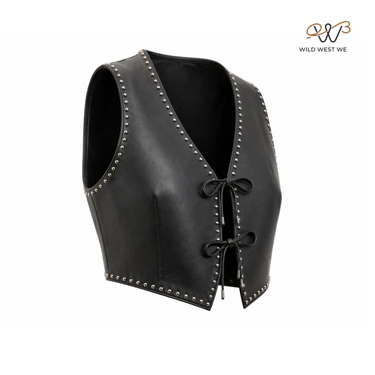 Women’s Black Cropped Studded Leather Vest
