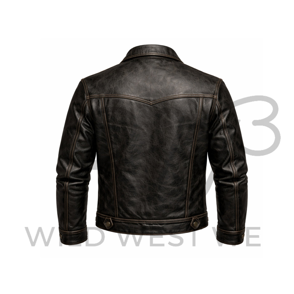 Men’s Black Distressed Western Leather Jacket