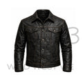 Men’s Black Distressed Western Leather Jacket