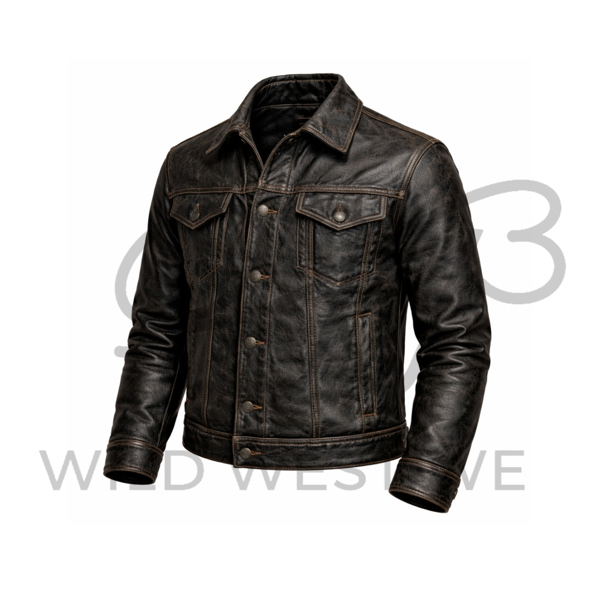 Men’s Black Distressed Western Leather Jacket