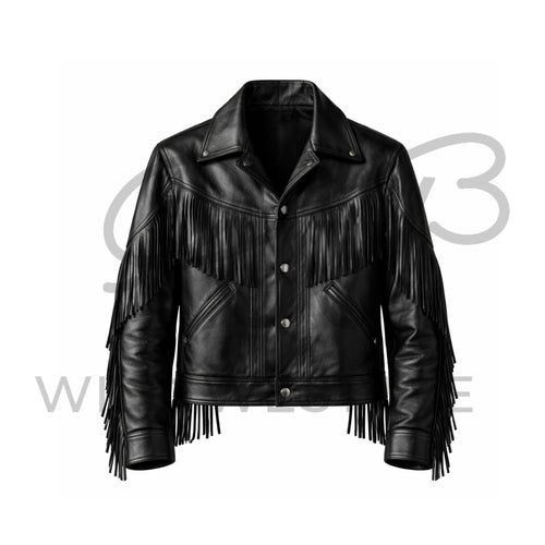 Men’s Black Fringe Western Leather Jacket 