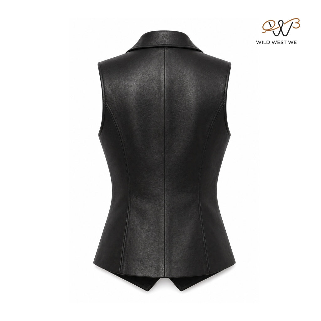 Women’s Black Leather Blazer Style Vest