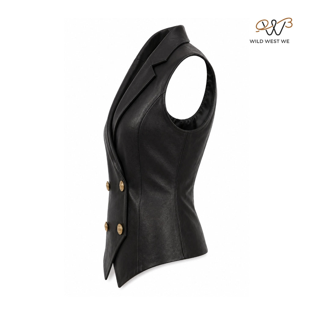 Women’s Black Leather Blazer Style Vest