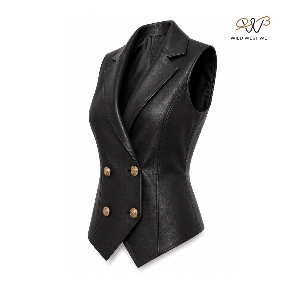 Women’s Black Leather Blazer Style Vest