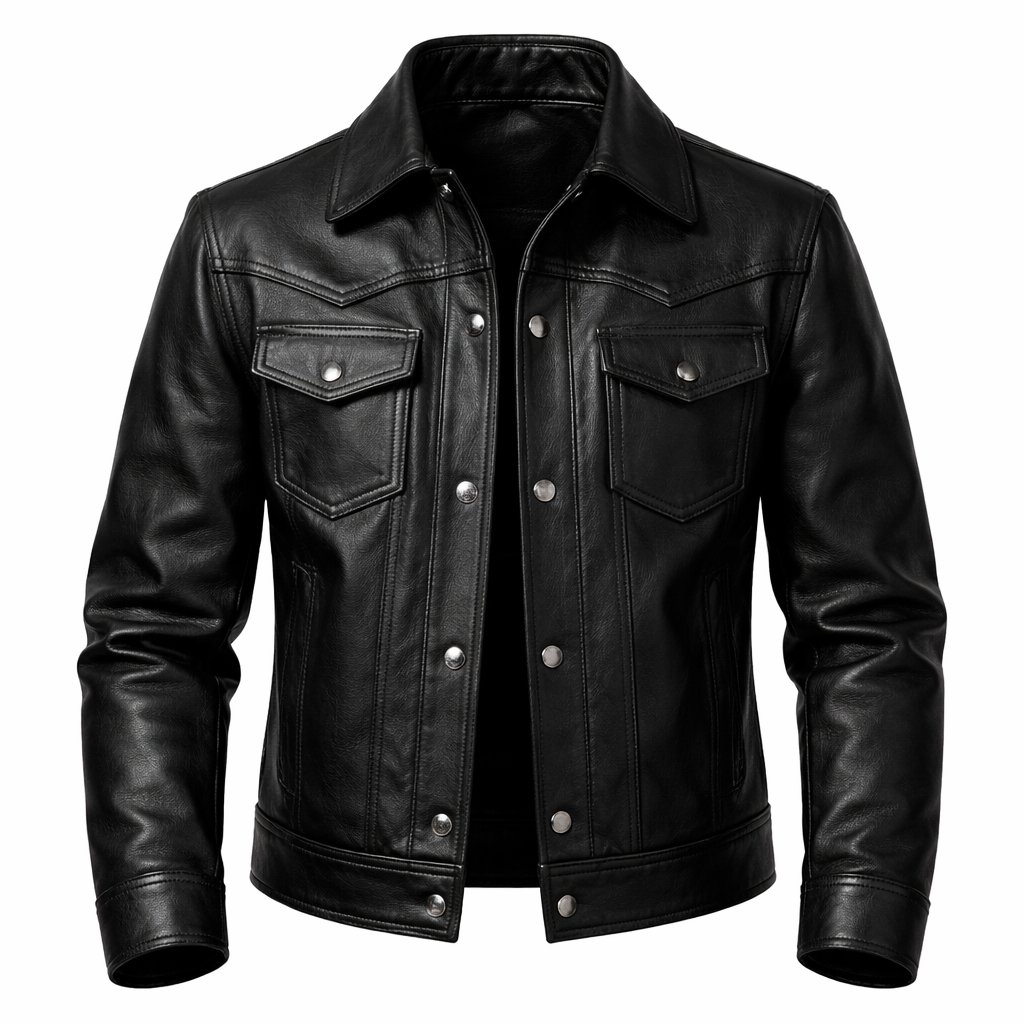 Men’s Black Western Leather Jacket – Authentic Cowhide Cowboy Jacket with YKK Zipper and Satin Lining | Classic Ranch Style
