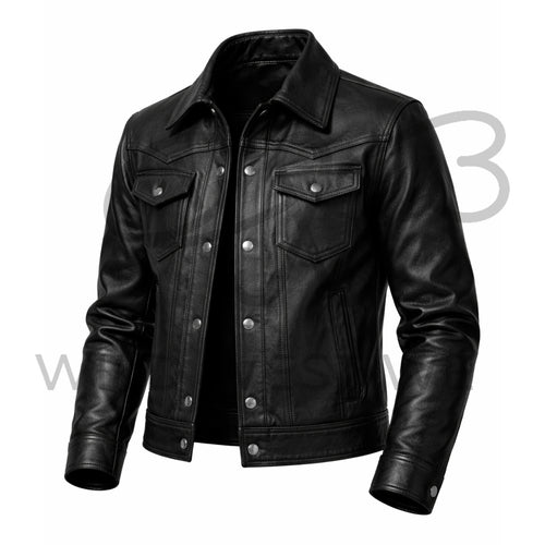 Black Leather Cowboy Jacket for Men