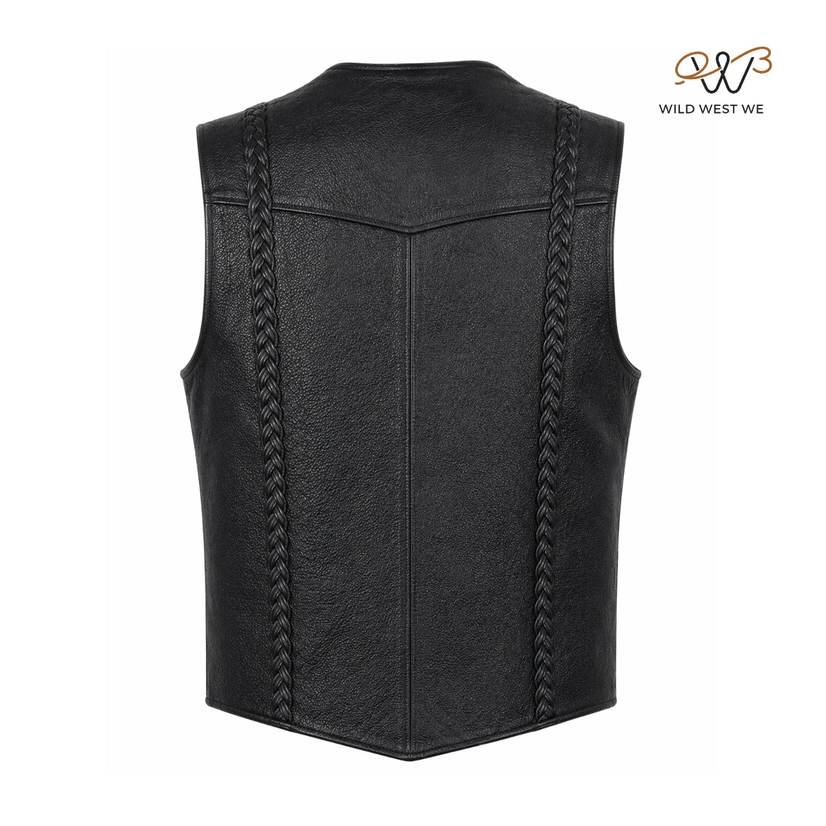 Men’s Black Leather Vest with Braided Panels