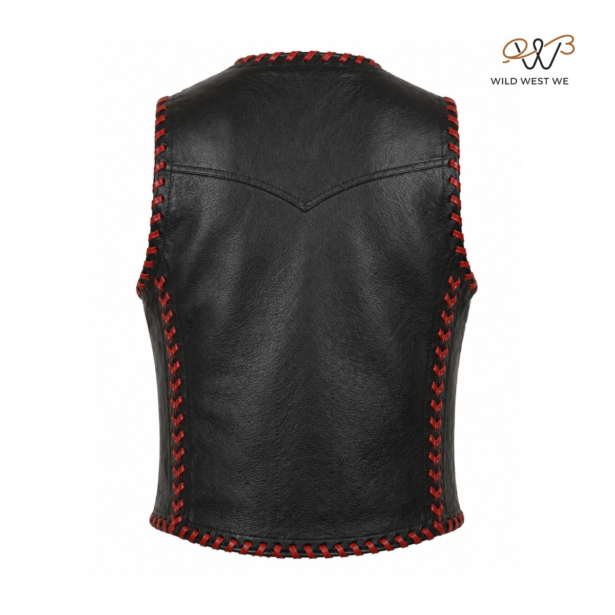 Men’s Black Leather Vest with Red Hand-Lacing