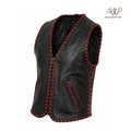 Men’s Black Leather Vest with Red Hand-Lacing