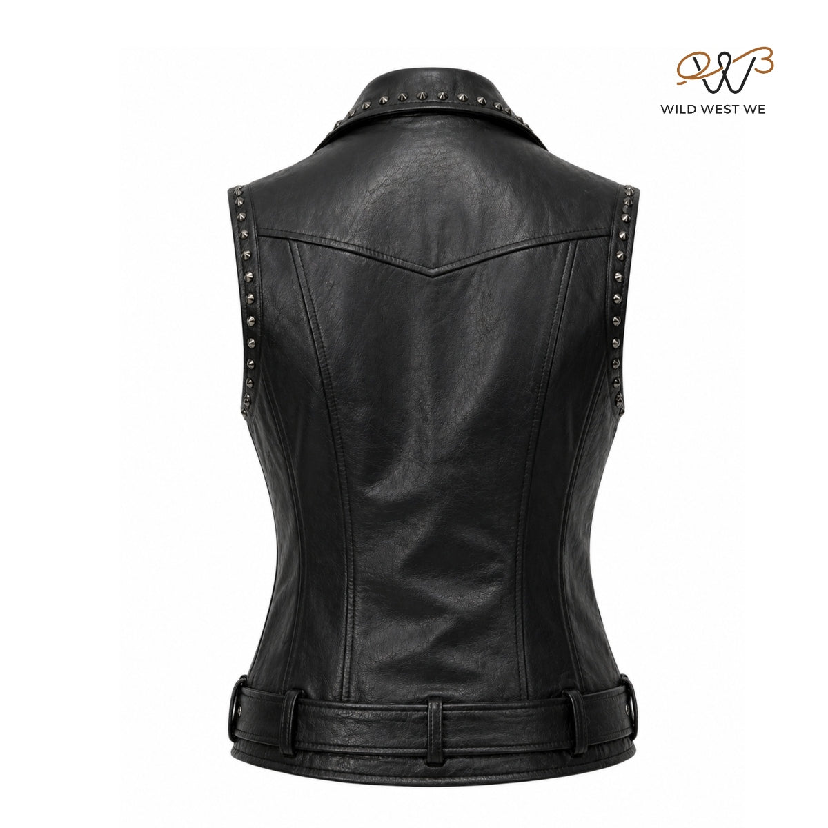 Women’s Black Studded Biker Leather Vest