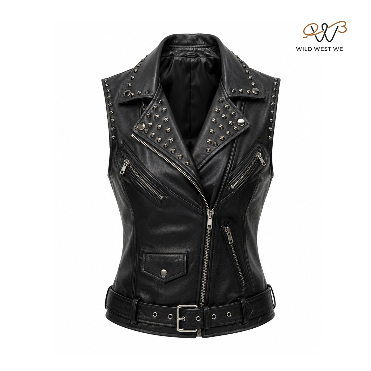 Women’s Black Studded Biker Leather Vest