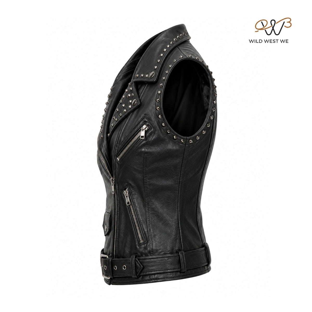 Women’s Black Studded Biker Leather Vest