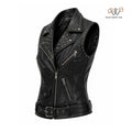 Women’s Black Studded Biker Leather Vest