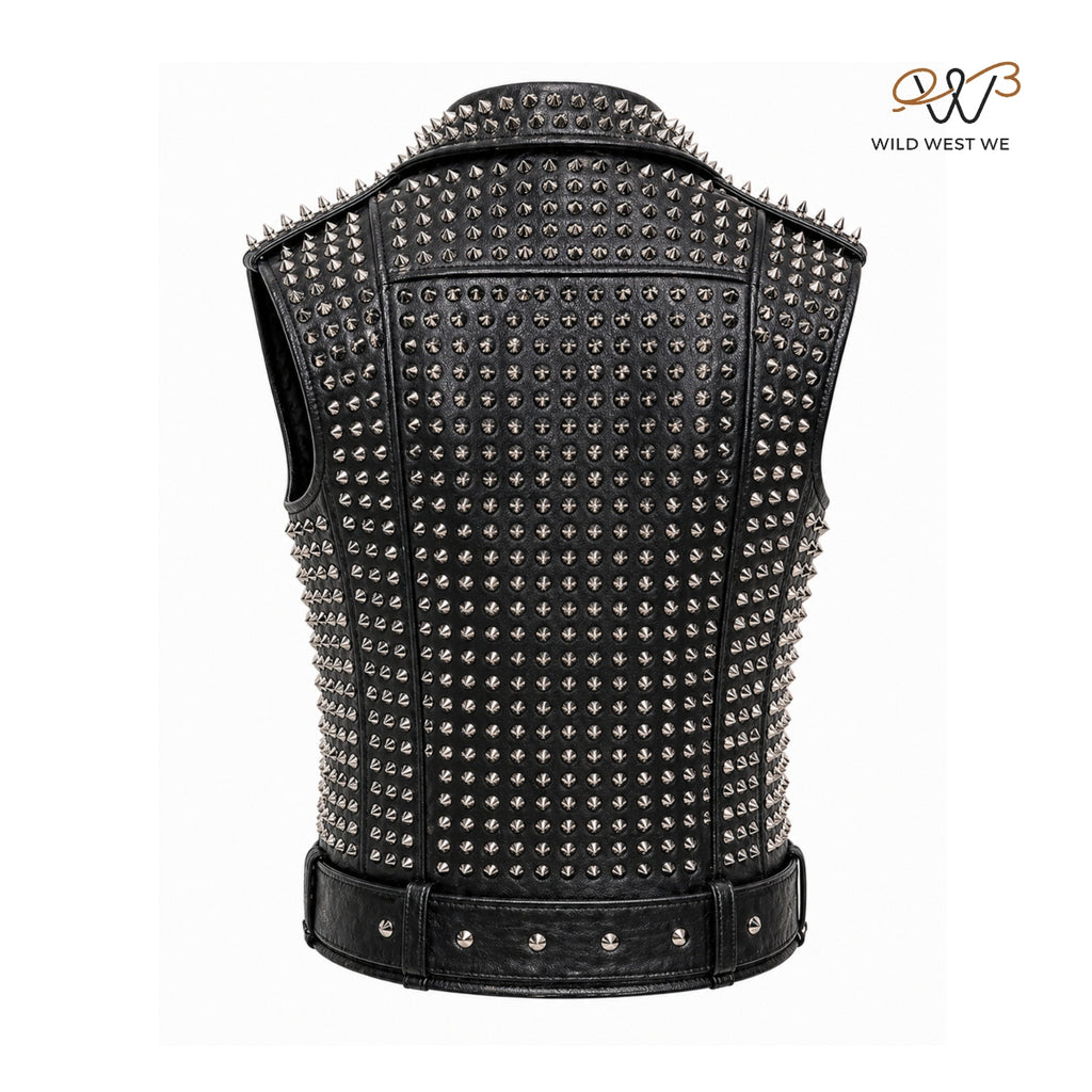 Men’s Black Studded Leather Biker Vest