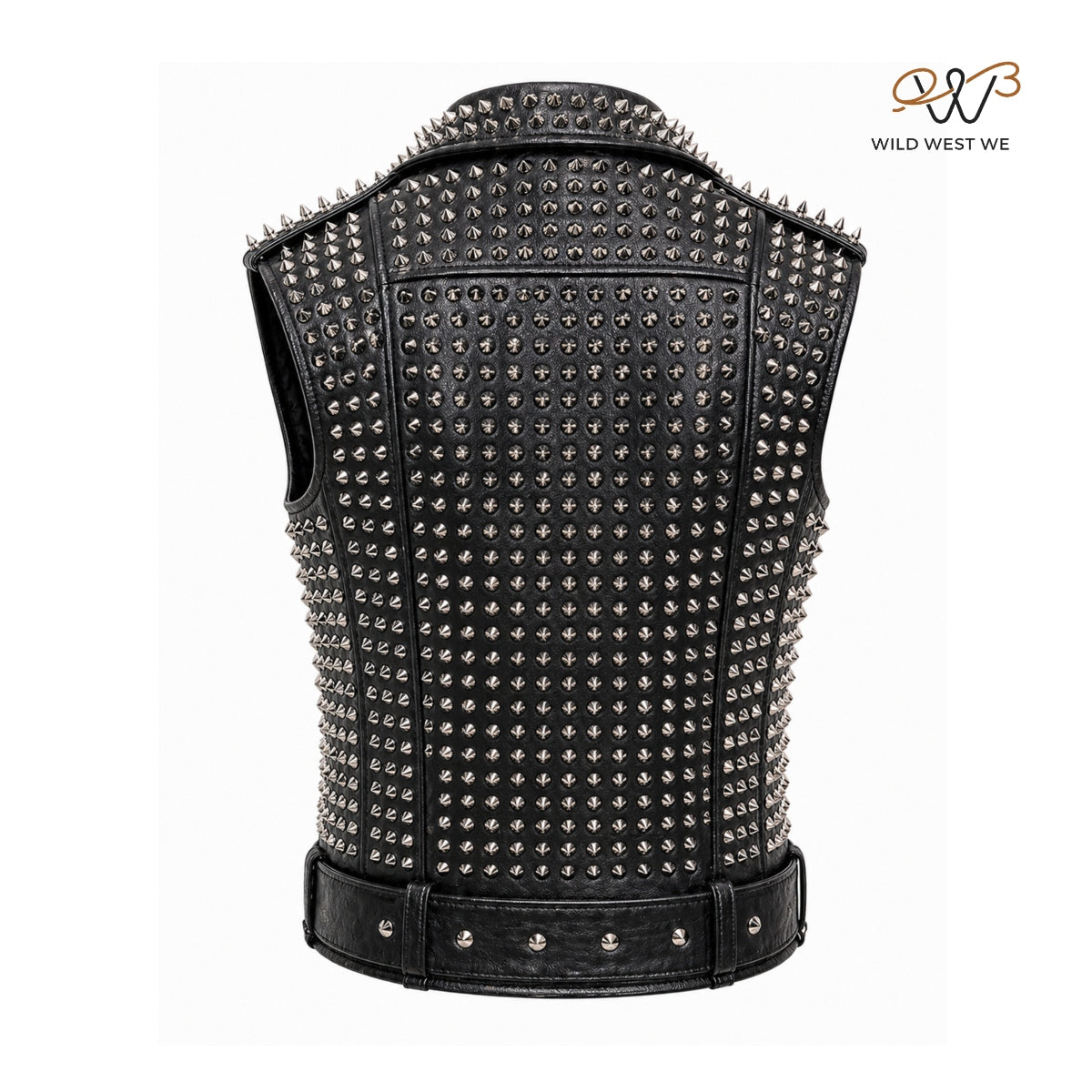 Men’s Black Studded Leather Biker Vest