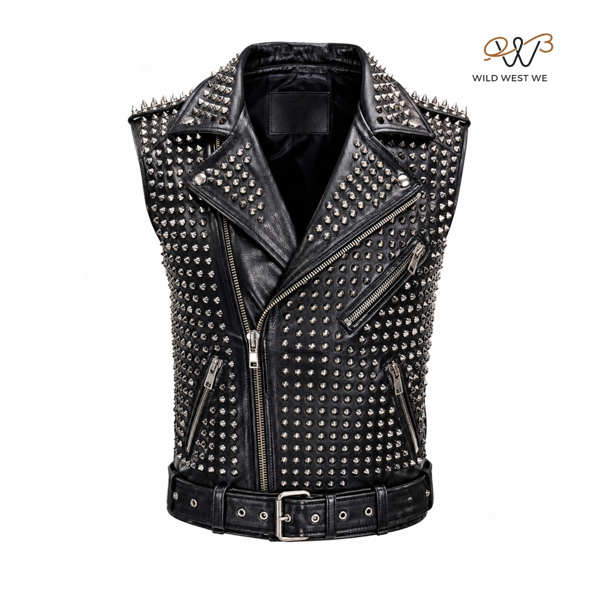 Men’s Black Studded Leather Biker Vest