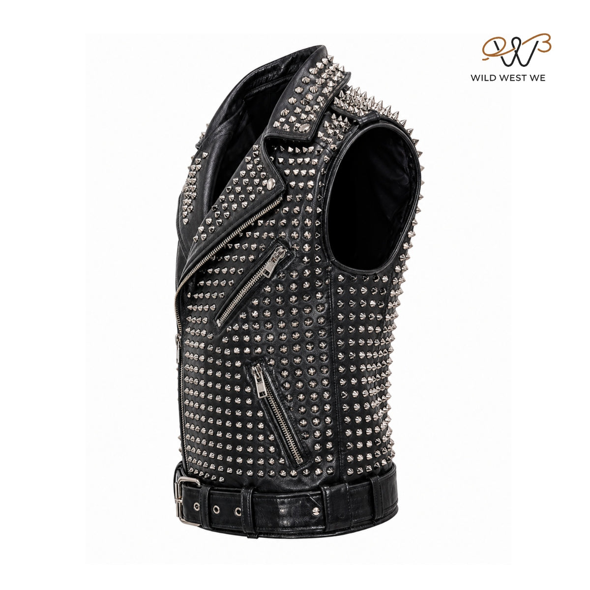 Men’s Black Studded Leather Biker Vest