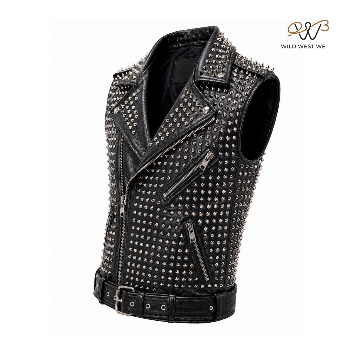 Men’s Black Studded Leather Biker Vest
