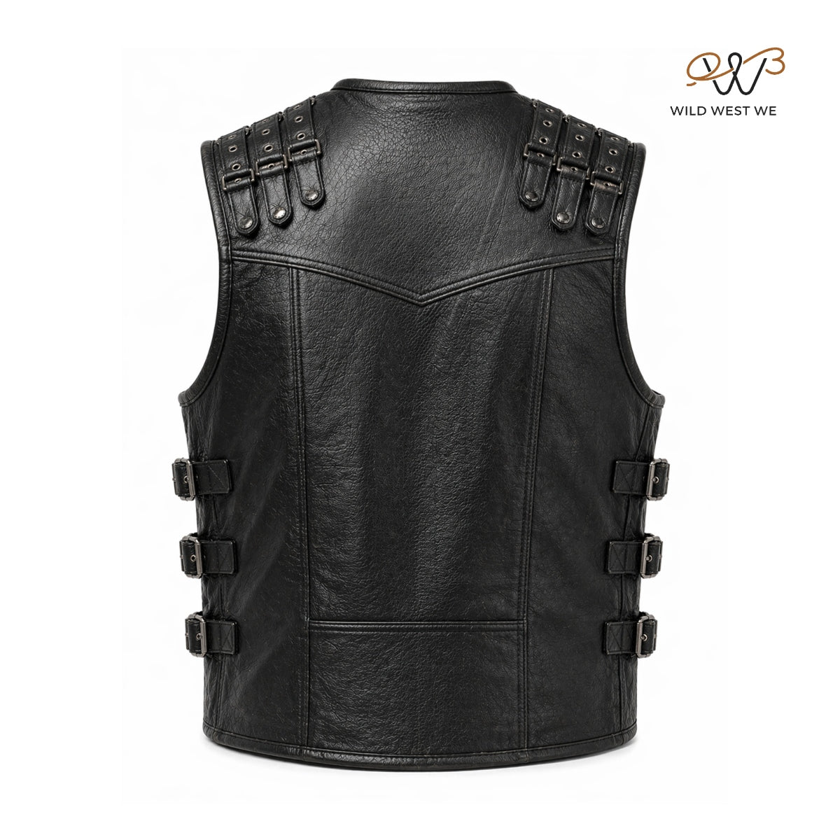 Men’s Black Tactical Leather Utility Vest with Multi-Pocket Design