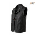 Men’s Black Whipstitched Leather Vest with Toggle Closure