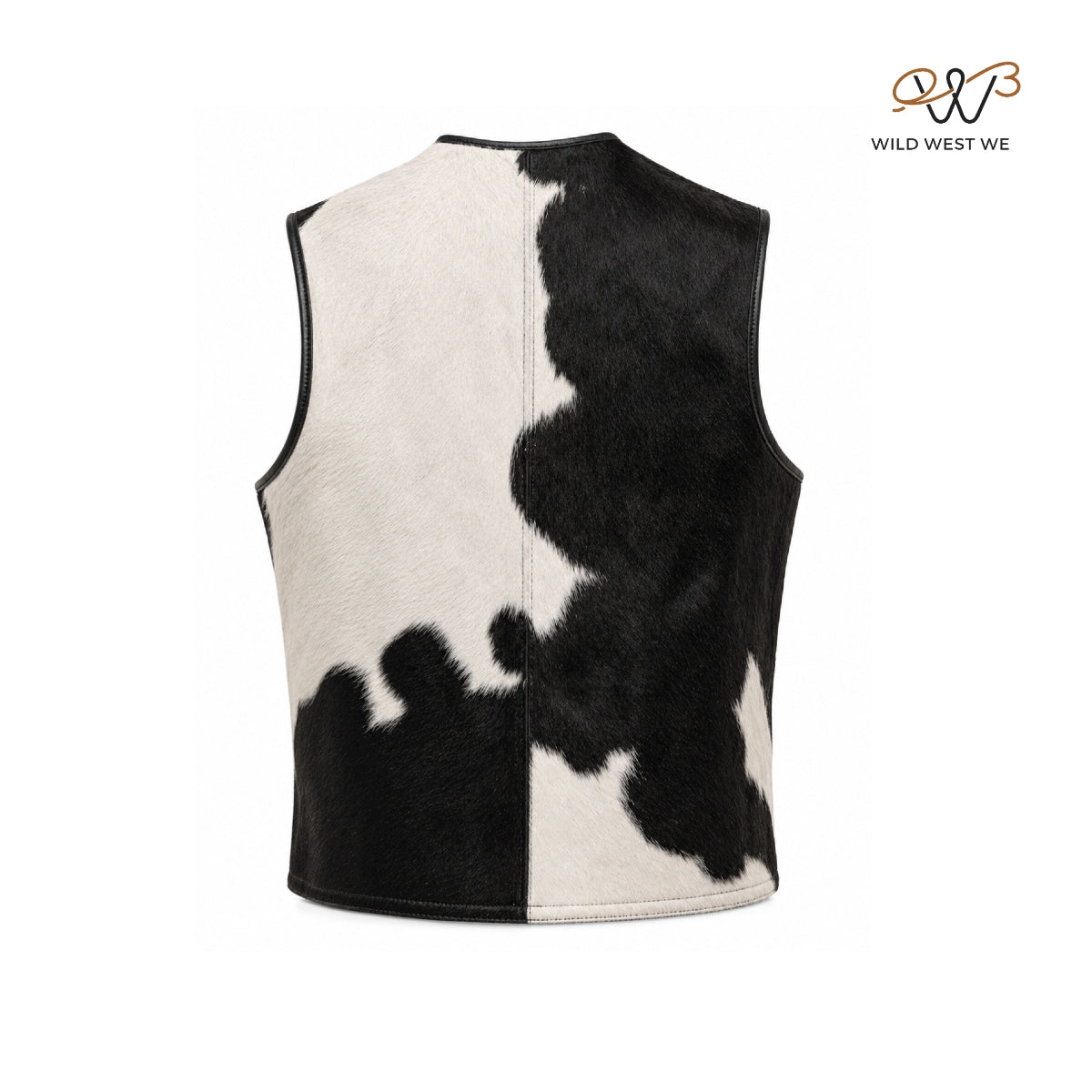 Men’s Black & White Cowhide Leather Vest – Western Style